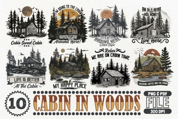 Cabin in the Woods T-shirt Design Bundle: Elevate Your Merch